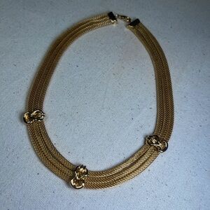 Vintage Gold Tone Triple Woven Chain Infinity Knot Necklace